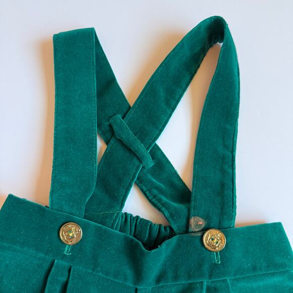Vintage Baby Suspender Short Set Green Velour 6-9m - Picture 11 of 16